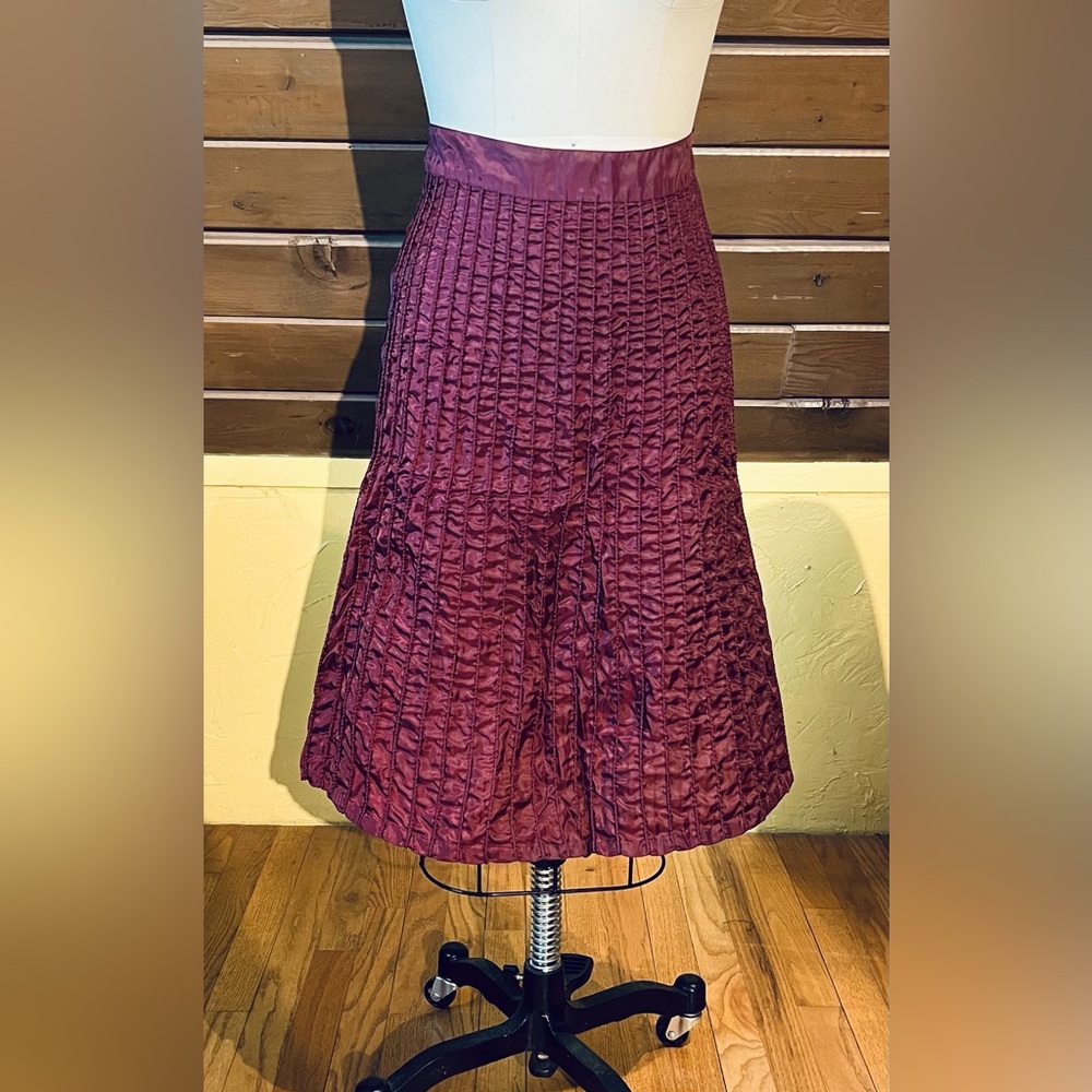 Maroon ruched textured A-line skirt from Anthropologie
